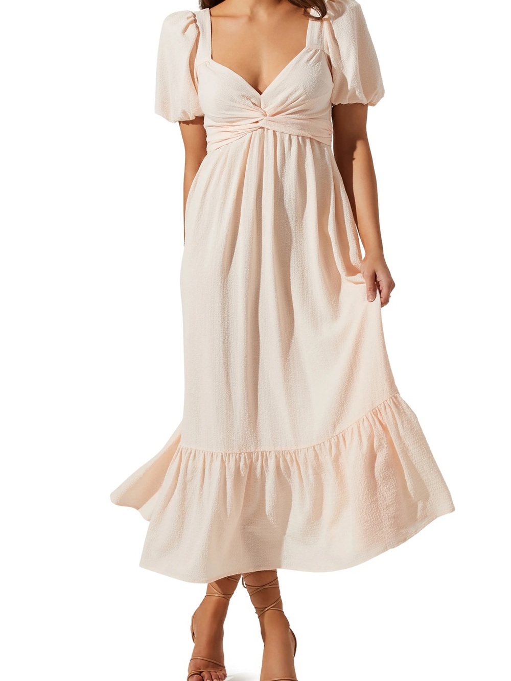 ASTR Open-Back Puff Sleeve Midi Dress in Soft Cream